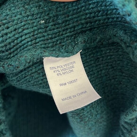 St John Bay winter knitted sweater royal green high necklines design ropes front - Picture 5 of 9